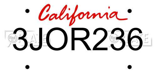 3JOR236 California License Plate