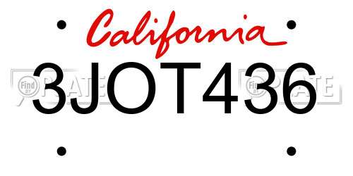 3JOT436 California License Plate