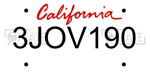3JOV190 California License Plate
