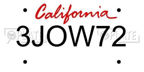3JOW72 California License Plate