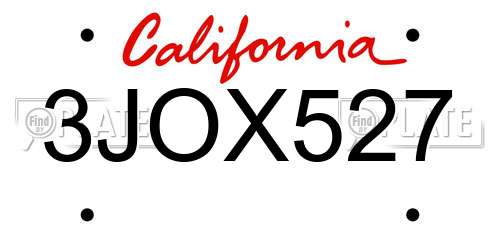3JOX527 California License Plate