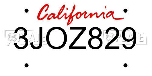 3JOZ829 California License Plate