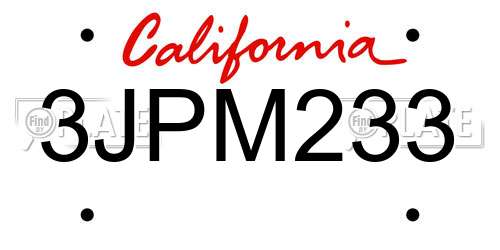 3JPM233 California License Plate