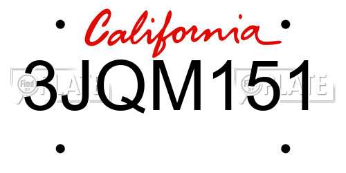 3JQM151 California License Plate