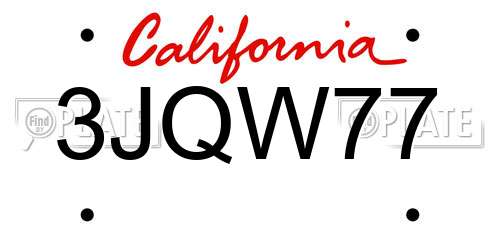 3JQW77 California License Plate