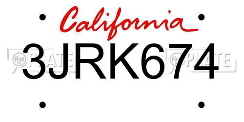 3JRK674 California License Plate