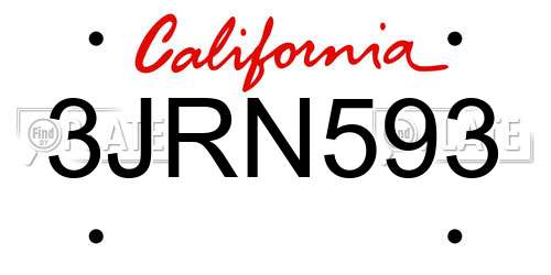 3JRN593 California License Plate