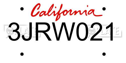 3JRW021 California License Plate