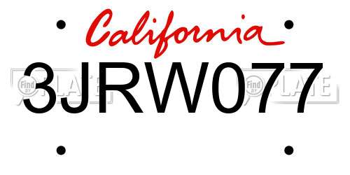 3JRW077 California License Plate