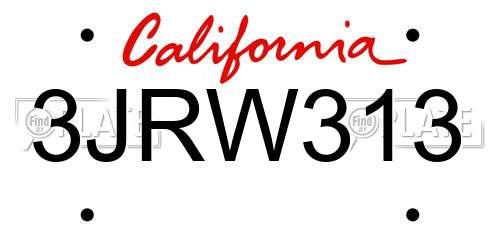 3JRW313 California License Plate