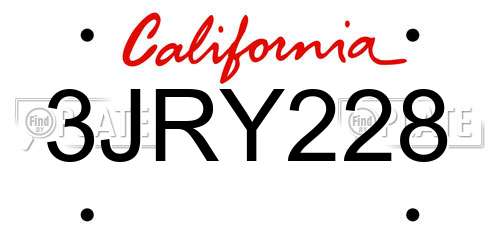 3JRY228 California License Plate