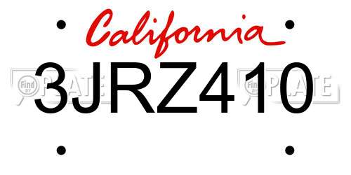 3JRZ410 California License Plate