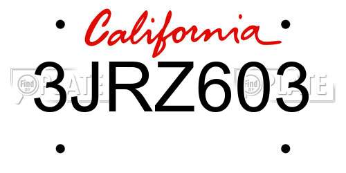 3JRZ603 California License Plate