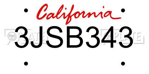 3JSB343 California License Plate