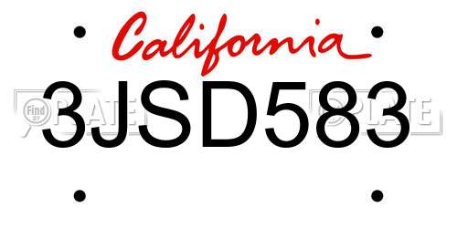 3JSD583 California License Plate