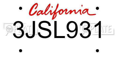 3JSL931 California License Plate
