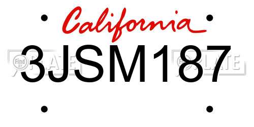 3JSM187 California License Plate