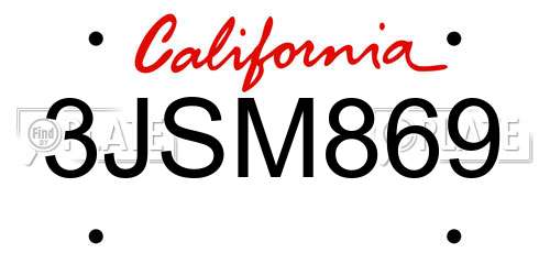 3JSM869 California License Plate