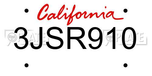 3JSR910 California License Plate