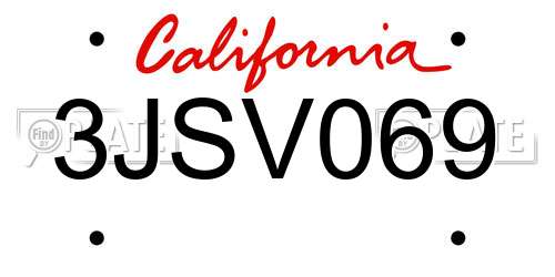 3JSV069 California License Plate