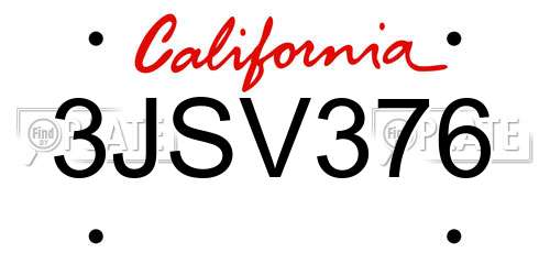 3JSV376 California License Plate