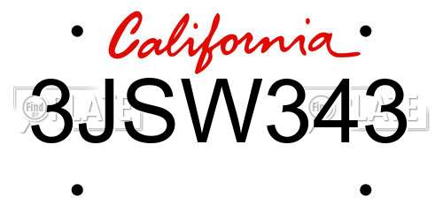 3JSW343 California License Plate
