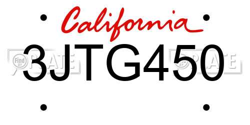 3JTG450 California License Plate