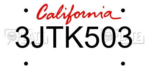 3JTK503 California License Plate