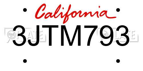 3JTM793 California License Plate
