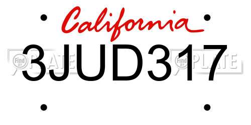 3JUD317 California License Plate