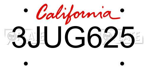 3JUG625 California License Plate