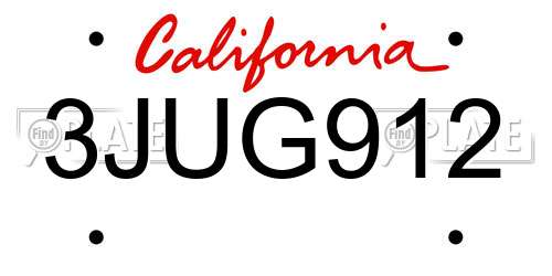 3JUG912 California License Plate