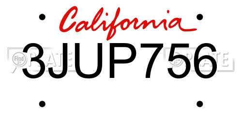 3JUP756 California License Plate