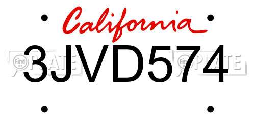 3JVD574 California License Plate