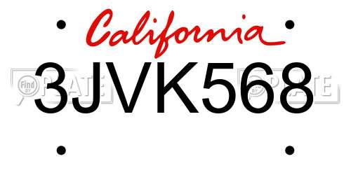 3JVK568 California License Plate