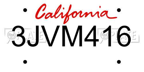 3JVM416 California License Plate