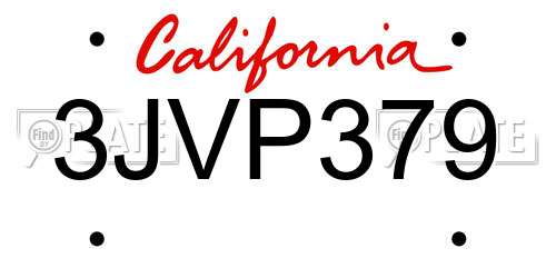 3JVP379 California License Plate