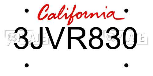 3JVR830 California License Plate