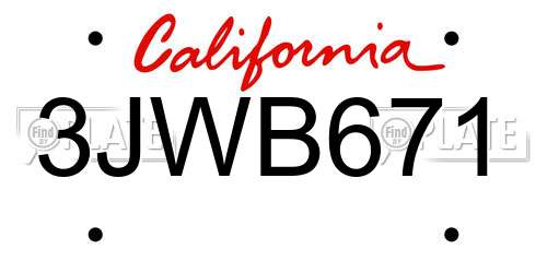 3JWB671 California License Plate
