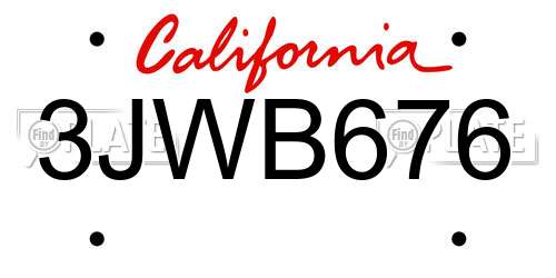 3JWB676 California License Plate