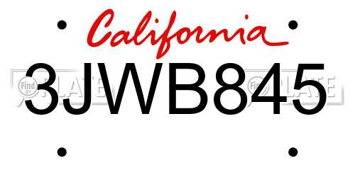 3JWB845 California License Plate