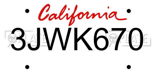 3JWK670 California License Plate