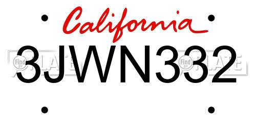 3JWN332 California License Plate