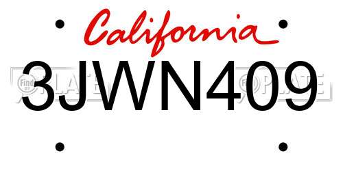 3JWN409 California License Plate