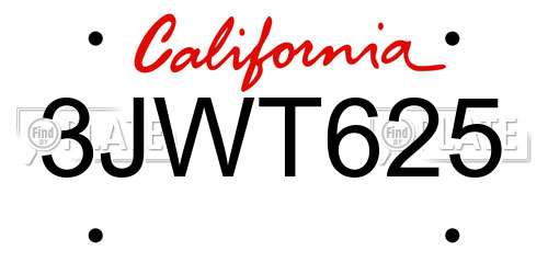 3JWT625 California License Plate