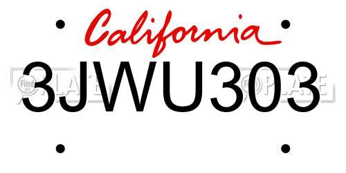 3JWU303 California License Plate