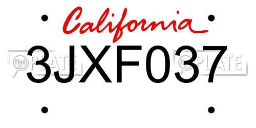 3JXF037 California License Plate