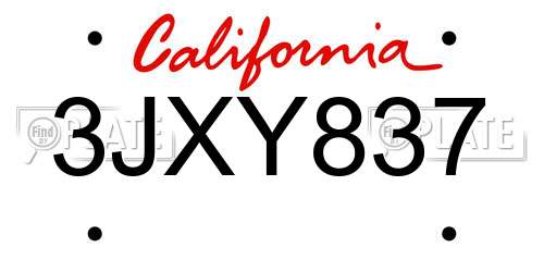 3JXY837 California License Plate