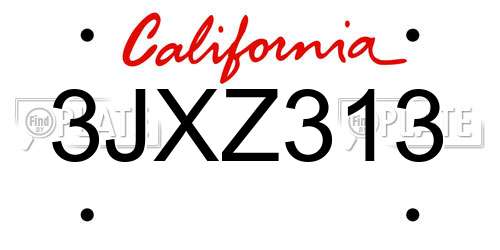 3JXZ313 California License Plate