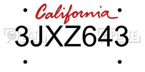 3JXZ643 California License Plate